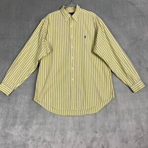 Ralph Lauren Mens Polo Large Classic Fit Button Down Long Sleeve Yellow Blue